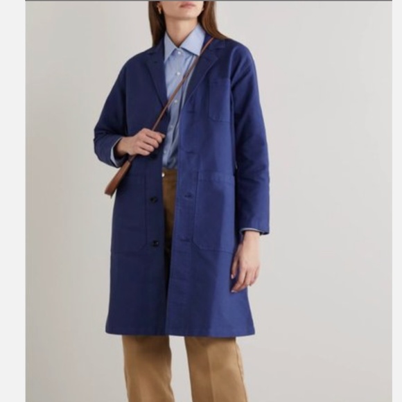 Alex Mill Sz XS Oversized Long Work Chore Jacket Button Up Cotton Twill Navy EUC - Picture 1 of 13
